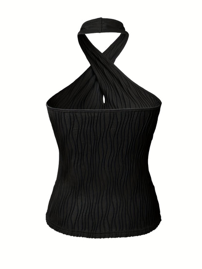 gbolsos  Textured Cross Halter Neck Top, Sexy Backless Halter Top For Summer, Women's Clothing