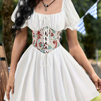 Elegant Dirndl Dress, Puff Sleeve Maiden Dress, Women's Clothing
