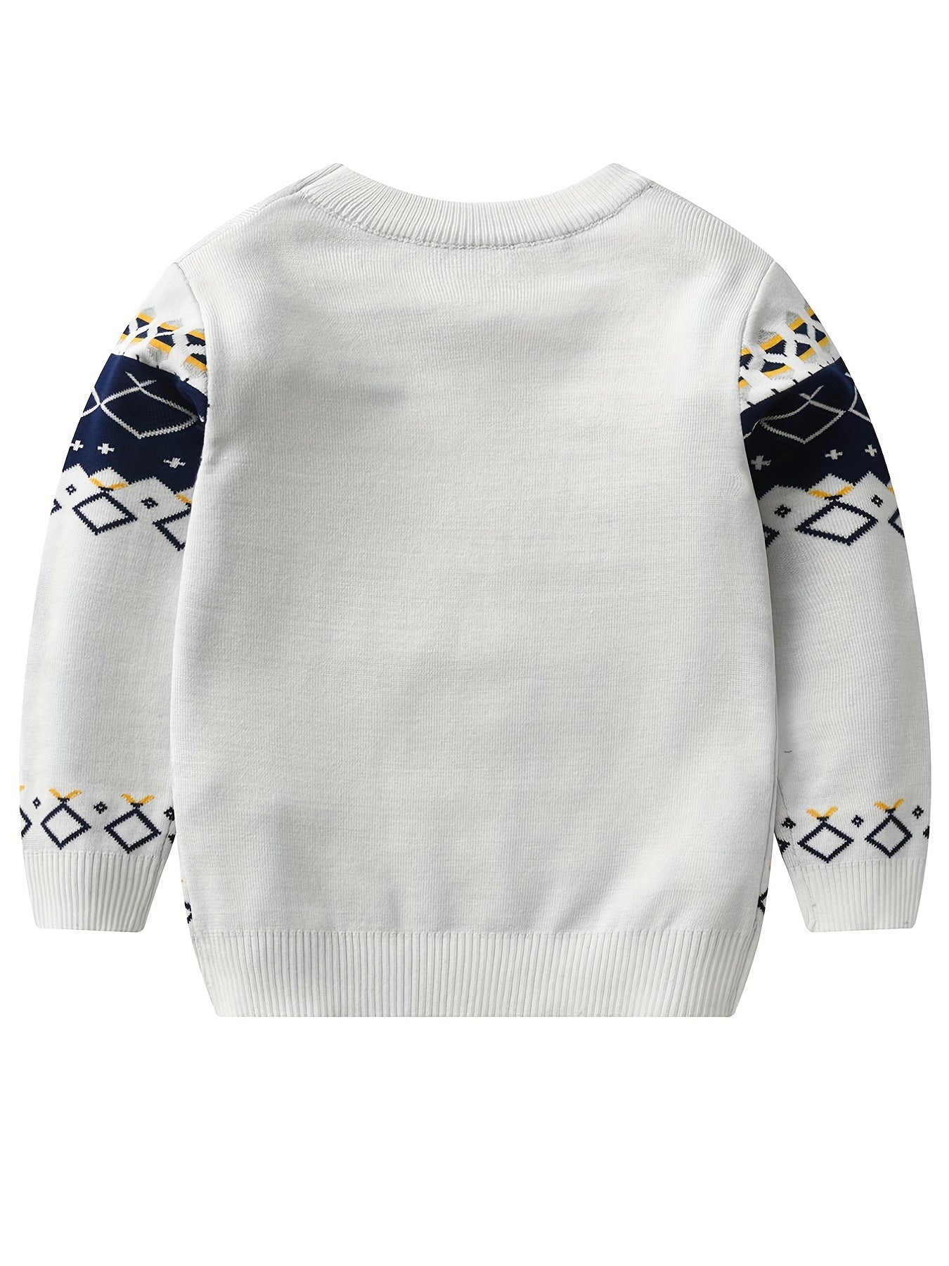 Boys Stylish Geometric Sweater Round Neck Long Sleeve Stretch Warm Knit Pullover Top Kids Clothes Outdoor