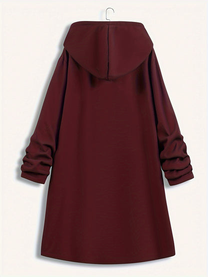 Plus Size Hoodie Fleece Liner Zip Up Coat, Women's Plus Warm Winter Casual Faux Fur Coat