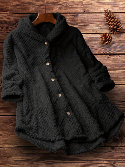 Button Front Hooded Coat, Casual Solid Long Sleeve Winter Outerwear, Women's Clothing