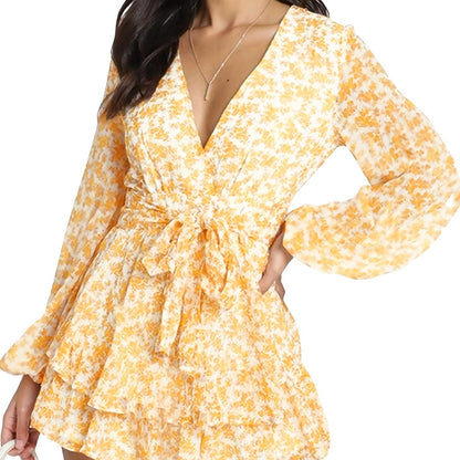 elveswallet  Ladies Polka-dot V-neck Jumpsuits, Long Sleeve Ruffle Hem Romper Playsuit, Casual Every Day Romper, Women's Clothing