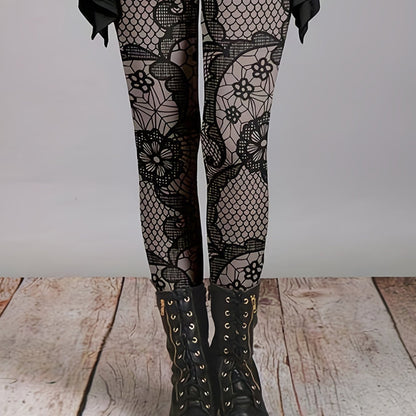 gbolsosFloral Print Skinny Leggings, Casual Elastic Waist Stretchy Leggings, Women's Clothing