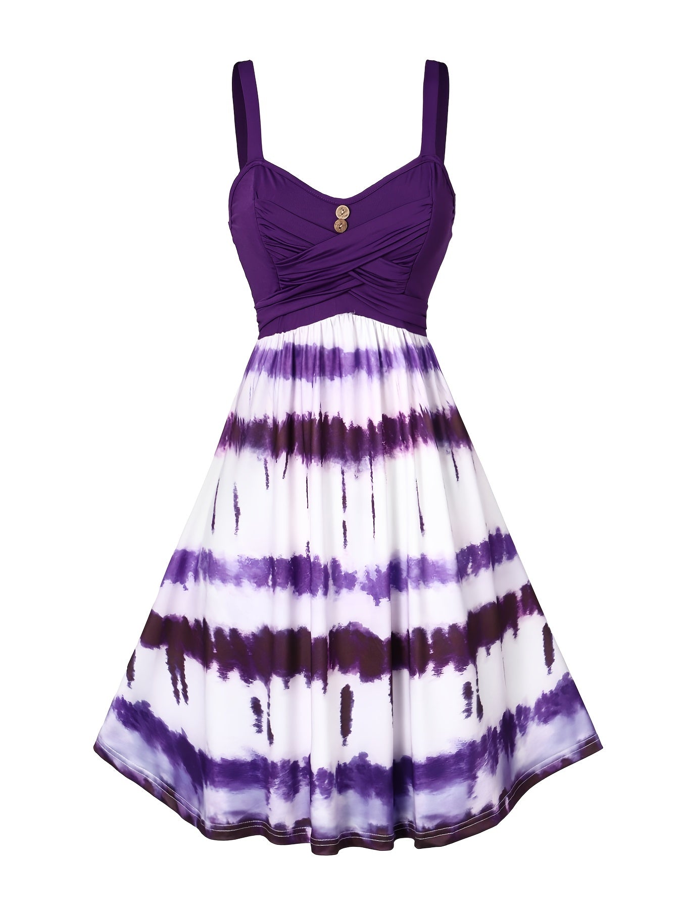 Tie Dye Criss Cross Dress, Casual Sleeveless Ruffle Dress, Women's Clothing