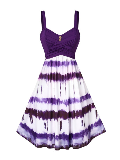 Tie Dye Criss Cross Dress, Casual Sleeveless Ruffle Dress, Women's Clothing