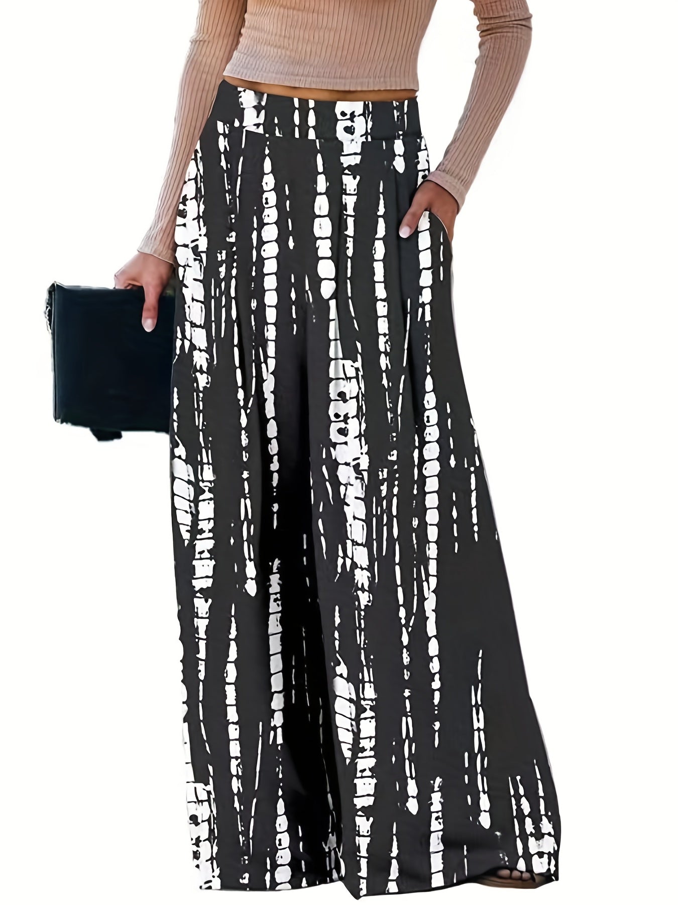 gbolsos  Plus Size Casual Pants, Women's Plus Tie Dye High Rise Wide Leg Loose Pants With Pockets