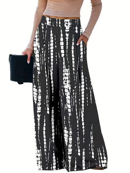 gbolsos  Plus Size Casual Pants, Women's Plus Tie Dye High Rise Wide Leg Loose Pants With Pockets