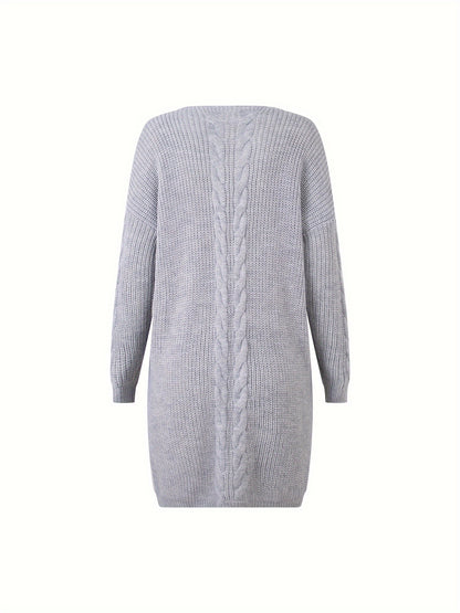gbolsos  Plus Size Solid Knitted Sweater, Casual V Neck Long Sleeve Sweater For Fall & Winter, Women's Plus Size Clothing