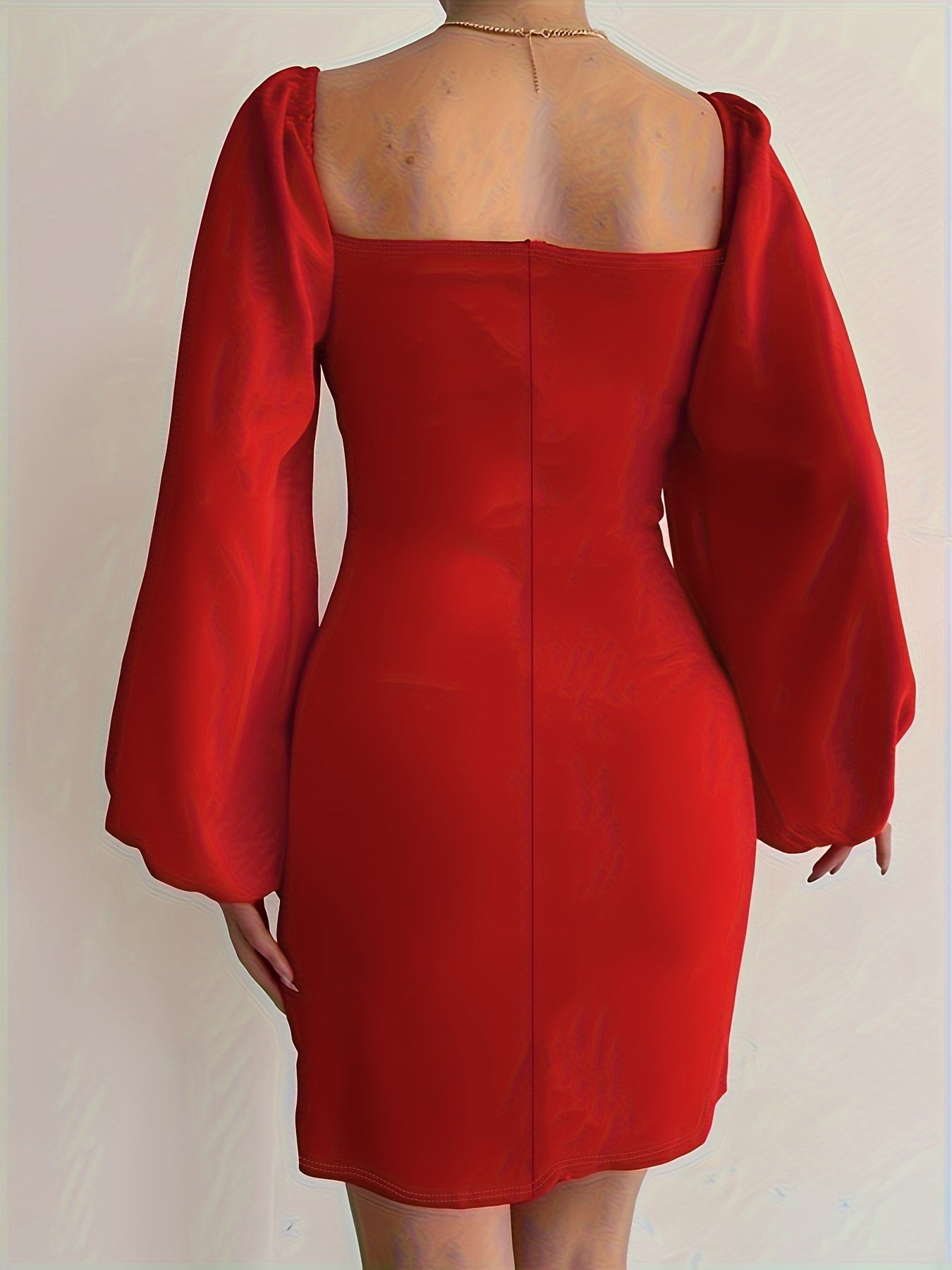 Solid Color Long Sleeve Dress, Elegant Dress For Party & Banquet, Women's Clothing