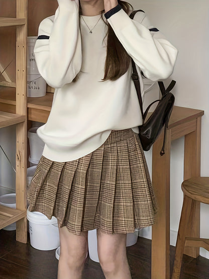 gbolsos Color Block Crew Neck Pullover Sweater, Casual Long Sleeve Drop Shoulder Sweater, Women's Clothing