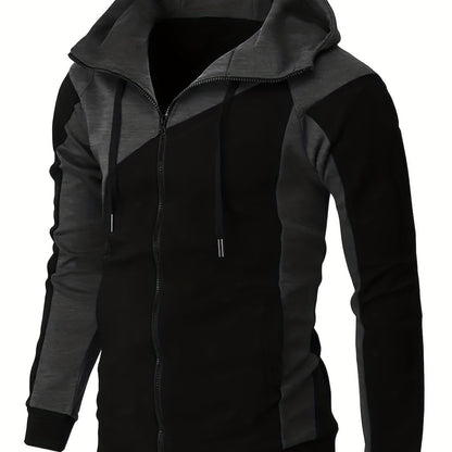gbolsos  Men's Casual Color Block Zip Up Jacket With Hood, Varsity Jackets
