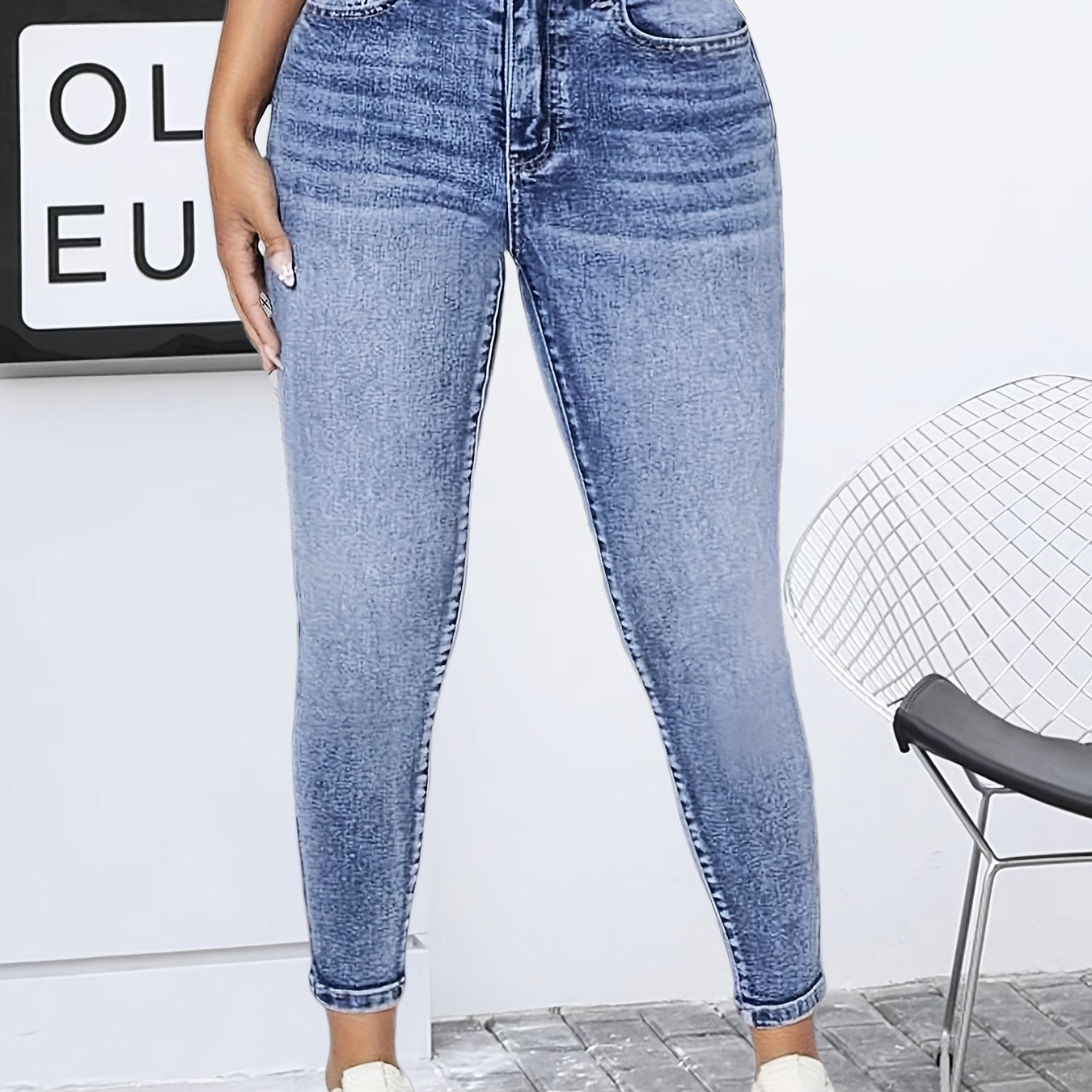 gbolsos  High Rise Stretchy Skinny Jeans, High Waist Water Ripple Embossed Tight Denim Pants, Women's Denim Jeans & Clothing