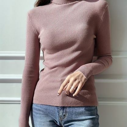 gbolsos  Women's Sweater Turtleneck Solid Ribbed Long Sleeve Slim Pullover Knit Tops