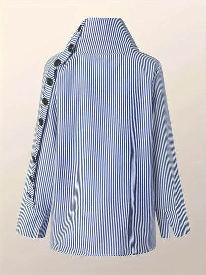 gbolsos  Stripe Print Button Decor Blouse, Casual Long Sleeve Blouse For Spring & Fall, Women's Clothing