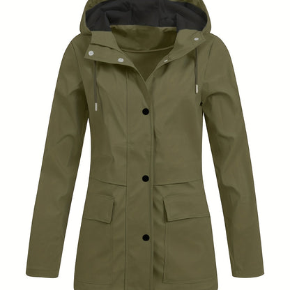 gbolsos  Drawstring Hooded Jacket, Casual Button Front Long Sleeve Outerwear, Women's Clothing