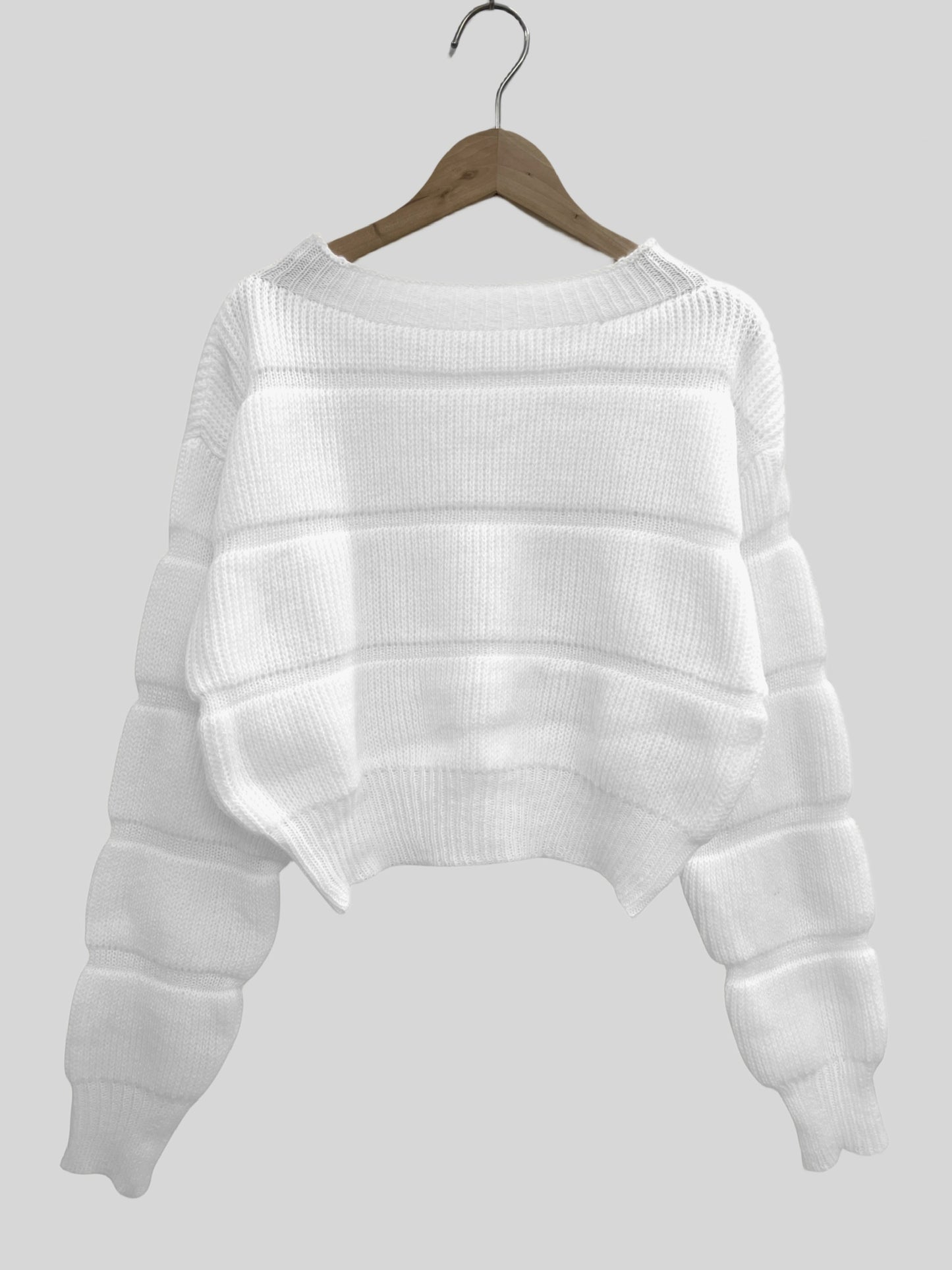 gbolsos  Solid Eyelet Crew Neck Sweater, Casual Long Sleeve Sweater For Spring & Fall, Women's Clothing