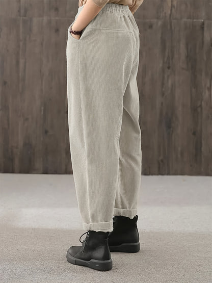 gbolsos  Solid Color Tapered Pants, Casual Elastic Waist Slant Pockets Loose Pants, Women's Clothing