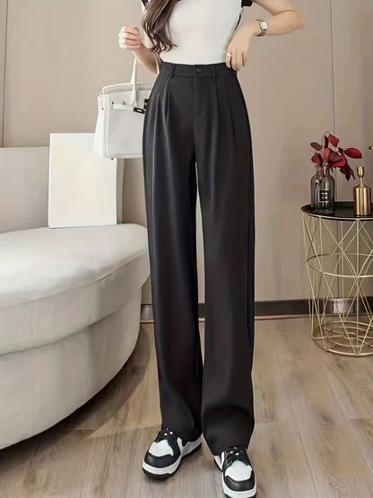 gbolsos  Straight Leg Trouser, High Waist Casual Pants For Spring & Fall, Women's Clothing