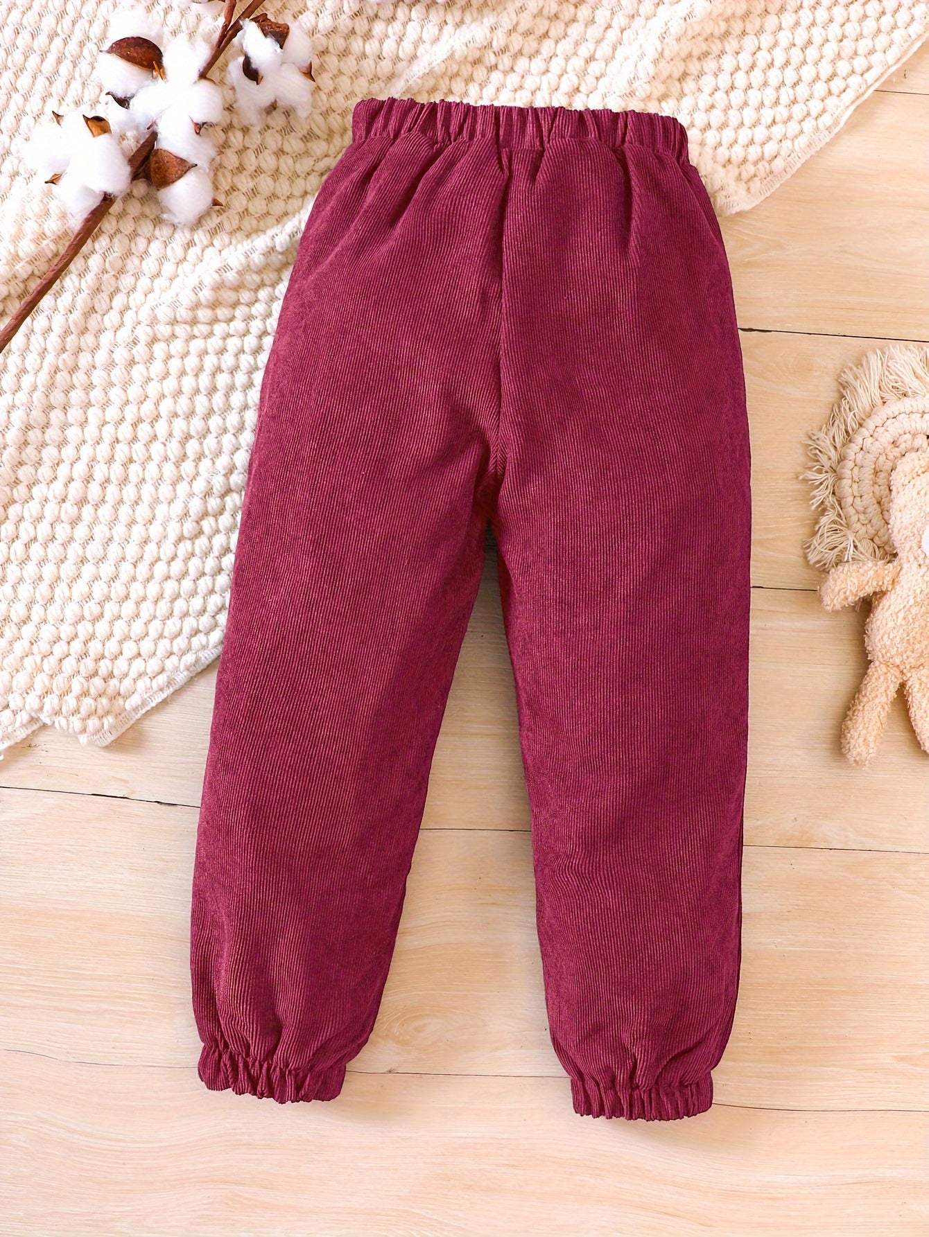 gbolsos  Toddler Girls Fleece Lined Corduroy Jogger Pants Cute Bear Embroidery Elastic Waist For Winter