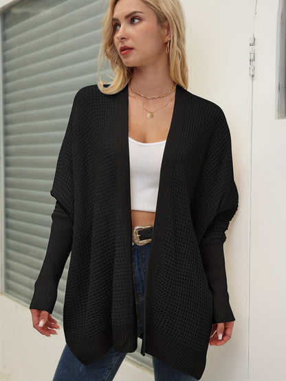 gbolsos  Solid Simple Knit Cardigan, Casual Long Sleeve Open Front Sweater, Women's Clothing