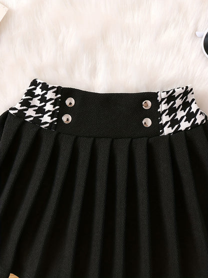 Toddler Girls Houndstooth Panel Pleated Skirt Kids Summer Clothes