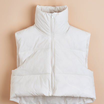 Lightweight Zip Up Vest Coat, Solid Sleeveless Thermal Vest Coat For Fall & Winter, Women's Clothing