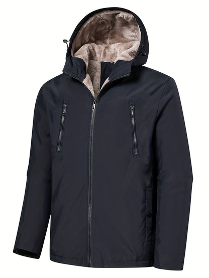 gbolsos  Warm Fleece Hooded Jacket, Men's Casual Zip Up Jacket Coat For Fall Winter Outdoor Activities