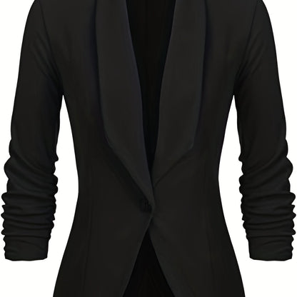 Solid Lapel Long Sleeve Blazer Jacket, Casual Commuter Office Lightweight Outerwear, Women's Clothing
