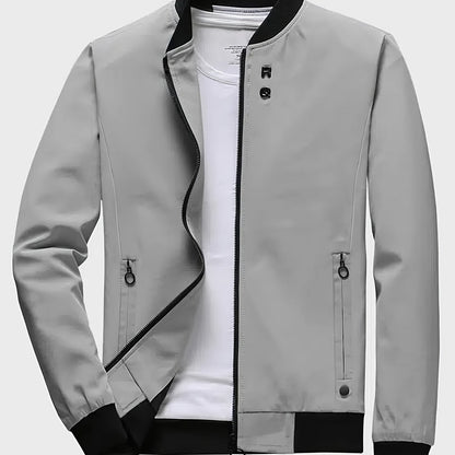 gbolsos  Classic Design Jacket, Men's Casual Zipper Pockets Crew Neck Zip Up Jacket For Spring Fall