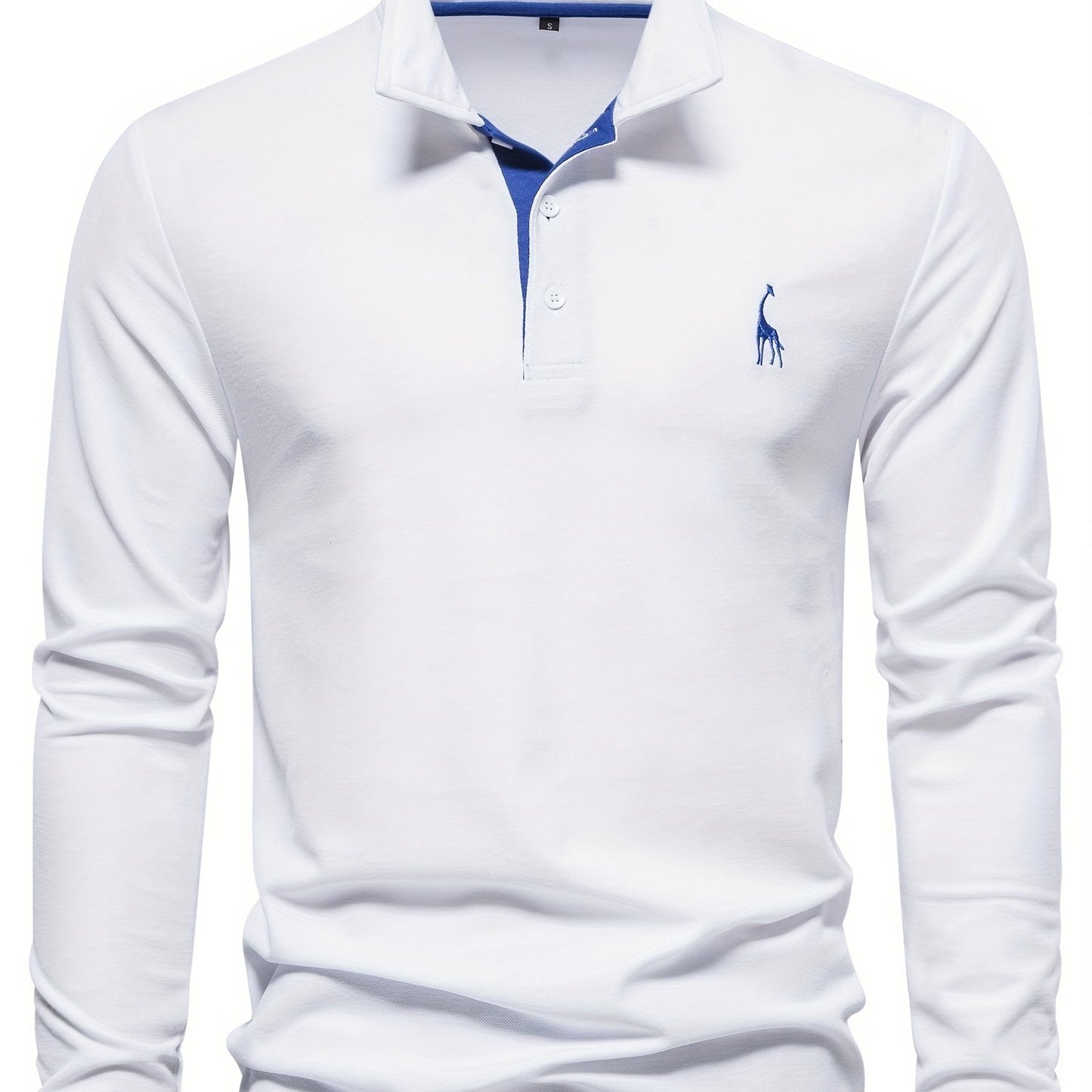 gbolsos  Men's Solid Giraffe Embroidery Long Sleeve Tennis Shirts, Slight Stretch All-match Fashion Men's Top