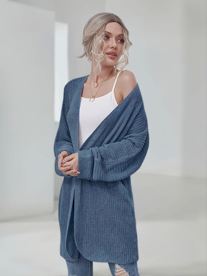 2025 gbolsos  V-neck Loose Solid Cardigans, Casual Long Sleeve Fall Winter Knit Cardigan, Women's Clothing