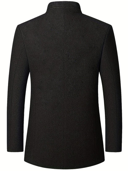 gbolsos  Warm Wool Blend Jacket Coat, Men's Casual Stand Collar One Breasted Jacket For Fall Winter, Father's Gift