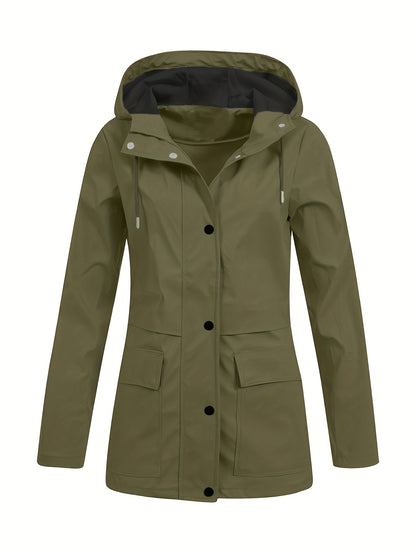 gbolsos  Drawstring Hooded Jacket, Casual Button Front Long Sleeve Outerwear, Women's Clothing