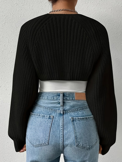 gbolsos  Solid Open Front Crop Cardigan, Casual Long Sleeve Cardigan For Spring & Fall, Women's Clothing