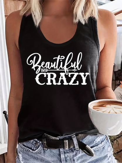 gbolsos  Letter Print Tank Top, Casual Scoop Neck Sleeveless Summer Tank Top, Women's Clothing