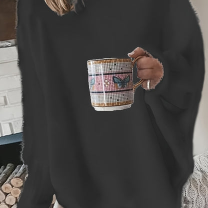 gbolsos   Plus Size Casual Sweater, Women's Plus Solid Fluffy Round Neck Long Sleeve Sweater