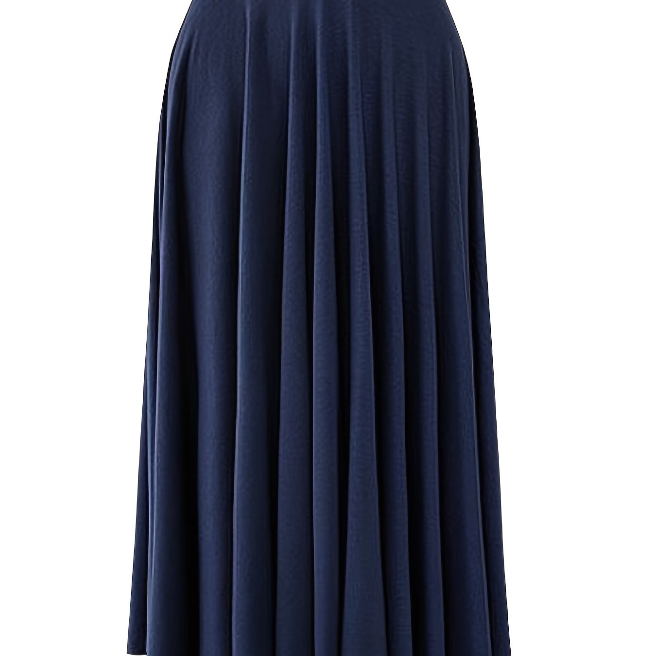 gbolsos  Plus Size Elegant Skirt, Women's Plus Plain Pleated High Rise Stretchy Long Maxi Skirt