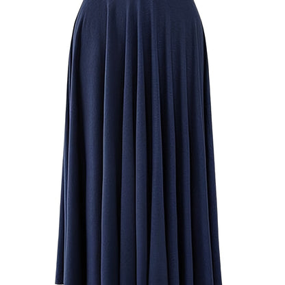 gbolsos  Plus Size Elegant Skirt, Women's Plus Plain Pleated High Rise Stretchy Long Maxi Skirt