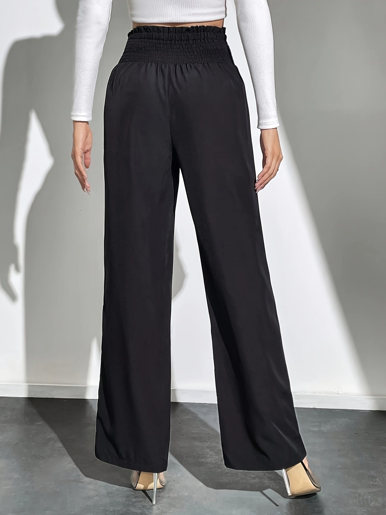 gbolsos  Button Decor Straight Leg Pants, Casual Solid Color High Waist Loose Pants, Women's Clothing