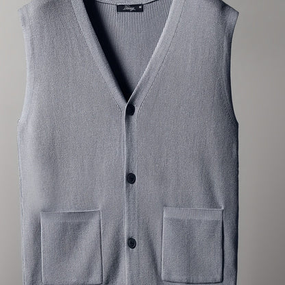 gbolsos  Loose Fit High Stretch Cardigan Vest, Men's Casual Vintage Style V Neck Button Up Cardigan Vest For Fall Winter