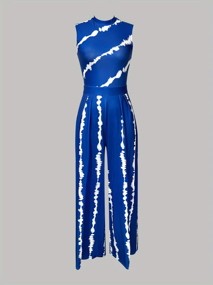 gbolsos  Tie Dye Wide Leg Jumpsuit, Elegant Sleeveless Jumpsuit For Spring & Summer, Women's Clothing