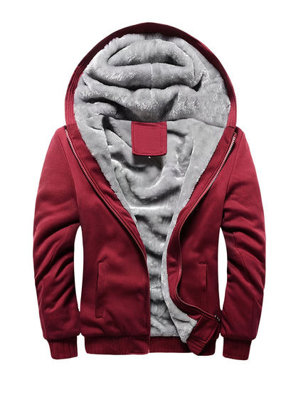 gbolsos  Warm Fleece Hooded Winter Hooded Jacket, Men's Casual Stretch Zip Up Jacket Coat For Fall Winter