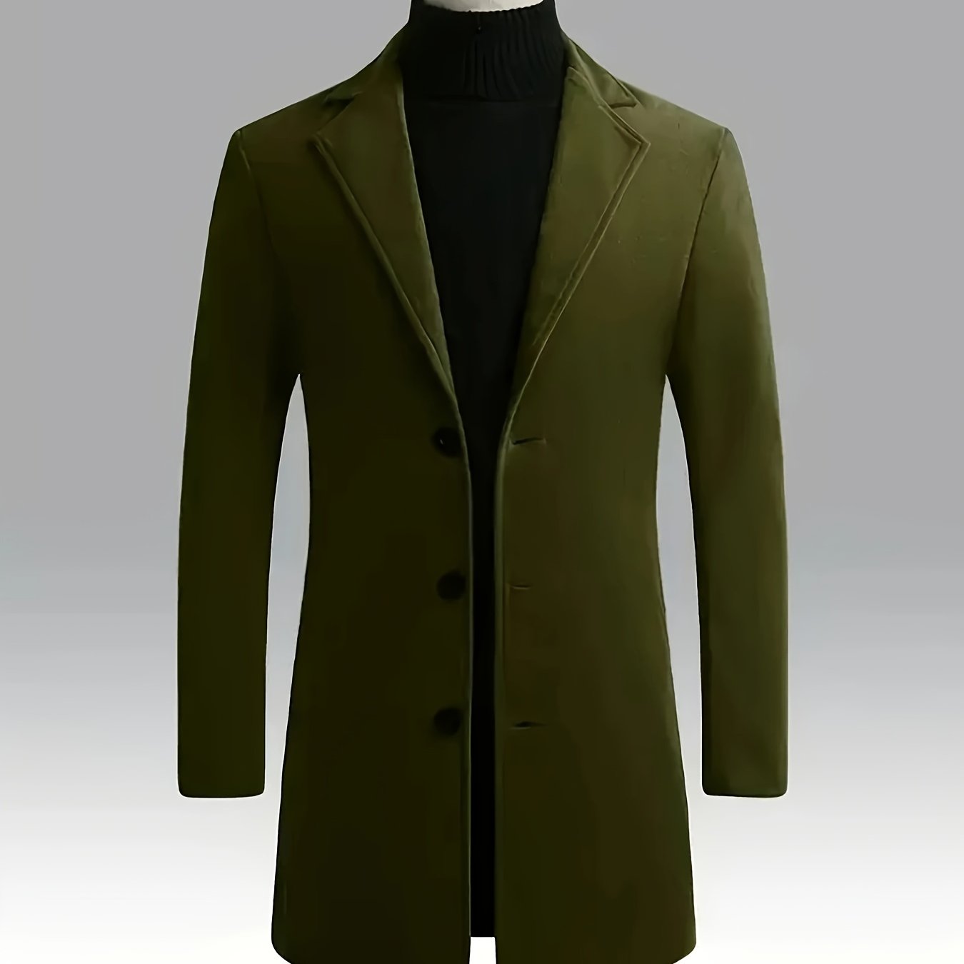 gbolsos  Classic Design Warm Coat, Men's Semi-formal Mid Length Button Up Lapel Coat For Fall Winter Business
