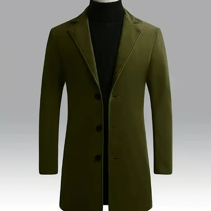 gbolsos  Classic Design Warm Coat, Men's Semi-formal Mid Length Button Up Lapel Coat For Fall Winter Business