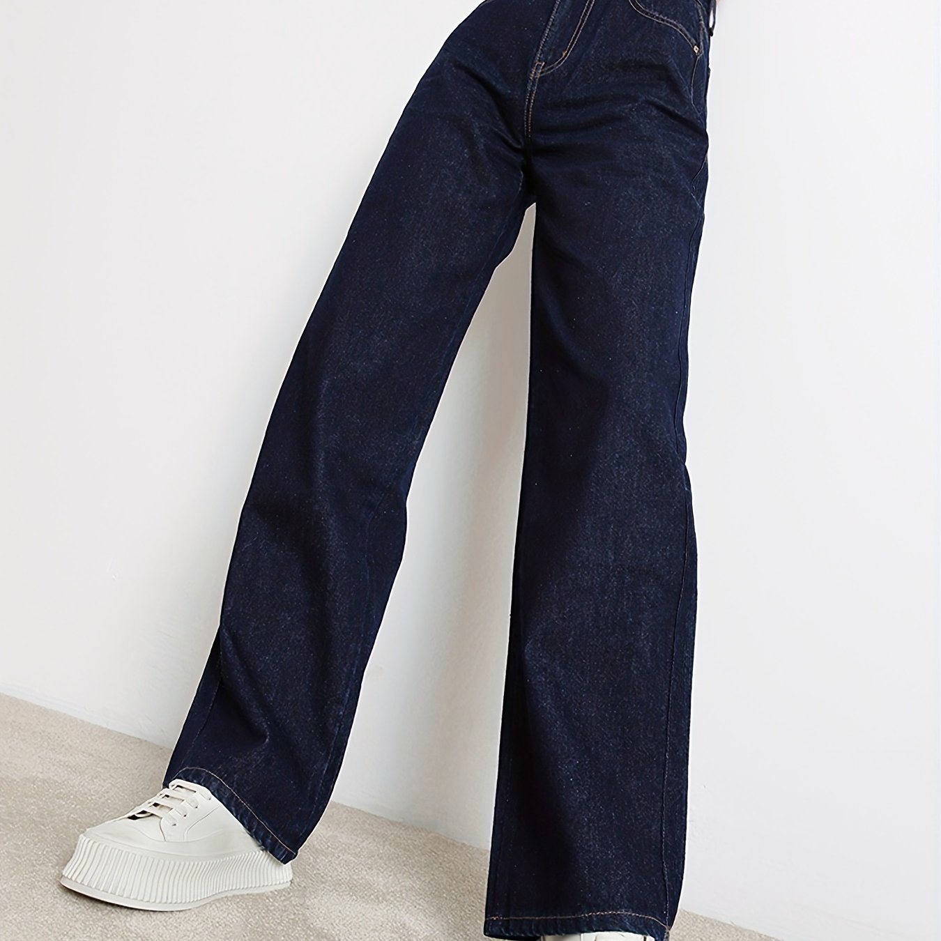 gbolsos  Mid Rise Baggy Loose Fit Straight Lets Long Plicated Hem Solid Color Y2k Trousers Boyfriend Jeans, Women's Denim Jeans, Women's Clothing