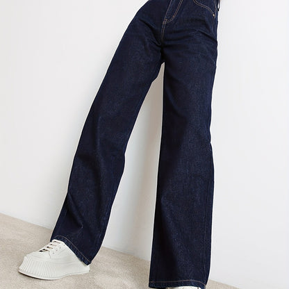 gbolsos  Mid Rise Baggy Loose Fit Straight Lets Long Plicated Hem Solid Color Y2k Trousers Boyfriend Jeans, Women's Denim Jeans, Women's Clothing