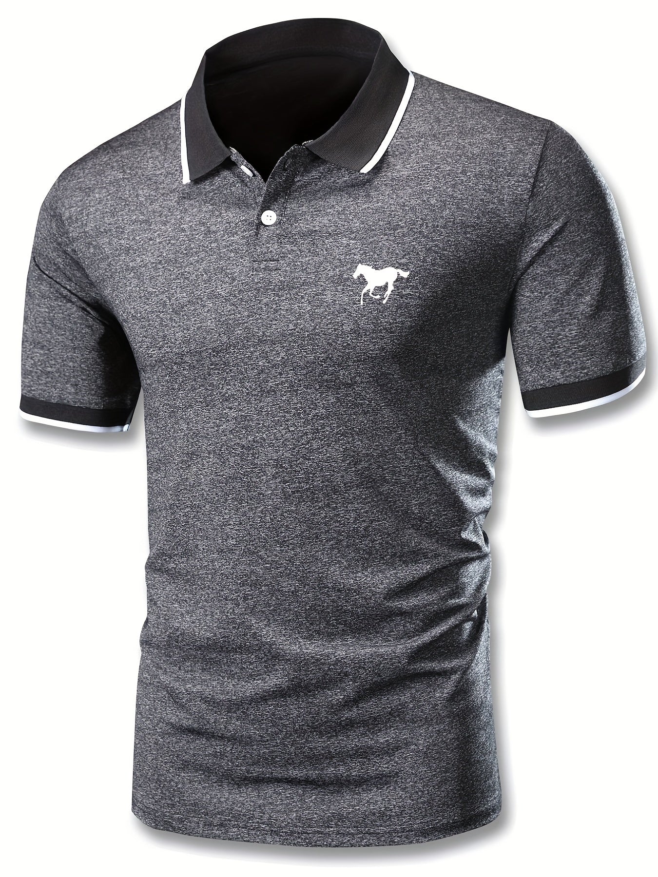 Men's Lapel Polo Shirt Short Sleeve Casual Slight Stretch Button Regular Summer Wear