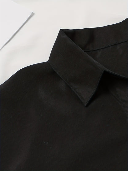 gbolsos  Button Front Long Length Shirt, Casual Solid Long Sleeve Shirt, Women's Clothing
