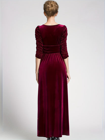gbolsos  Ruched Maxi Dress, Elegant Solid Evening Party Dress, Women's Clothing
