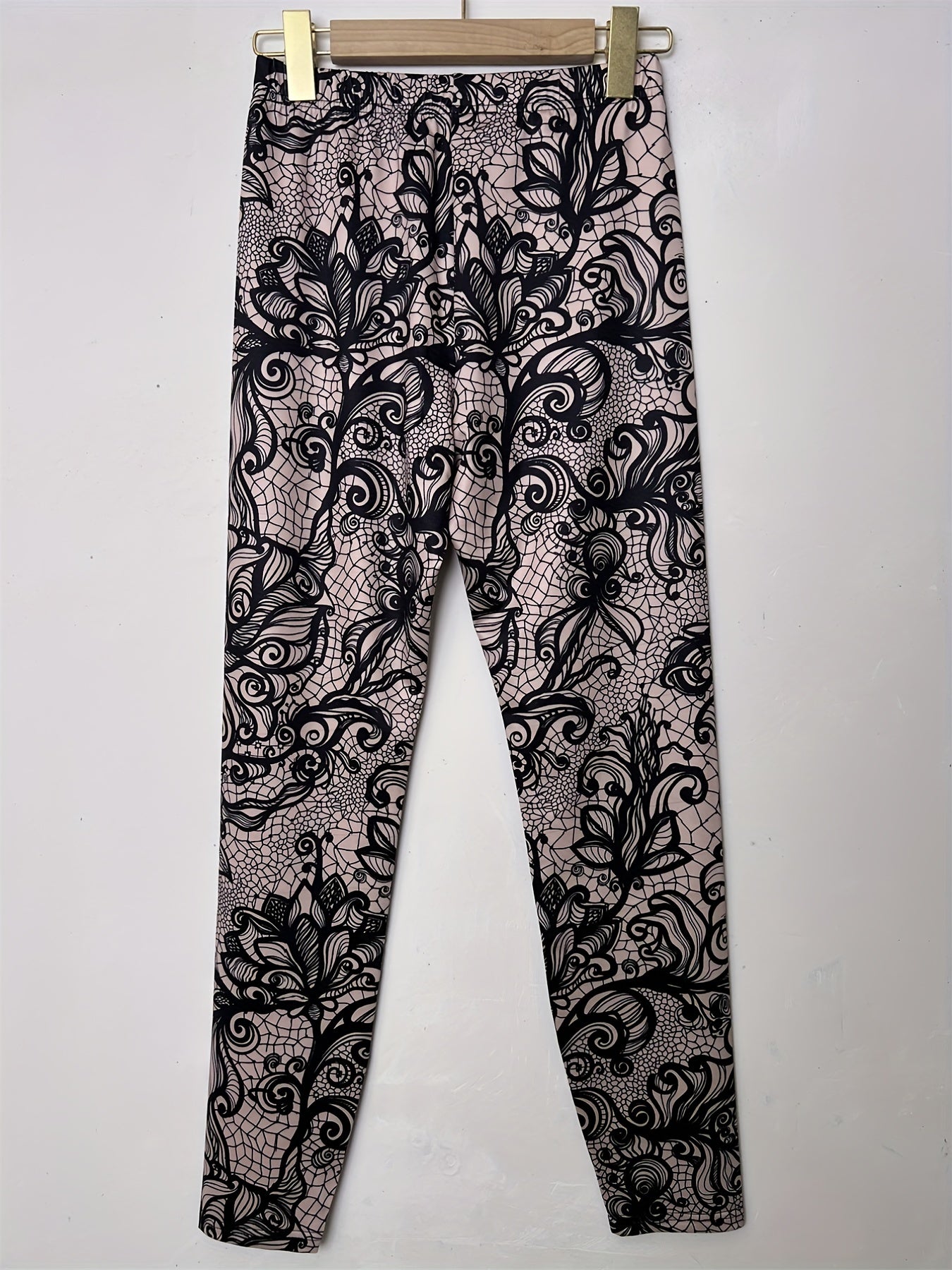 gbolsosFloral Print Skinny Leggings, Casual Elastic Waist Stretchy Leggings, Women's Clothing